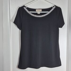 Diana Belle Women's Rhinestone Embellished Neckline Short Sleeve Top Size S